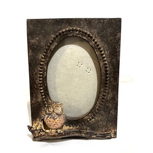 3D Owl Picture photo Frame oval Resin Stone Cabin Country Nature Shabby Chic